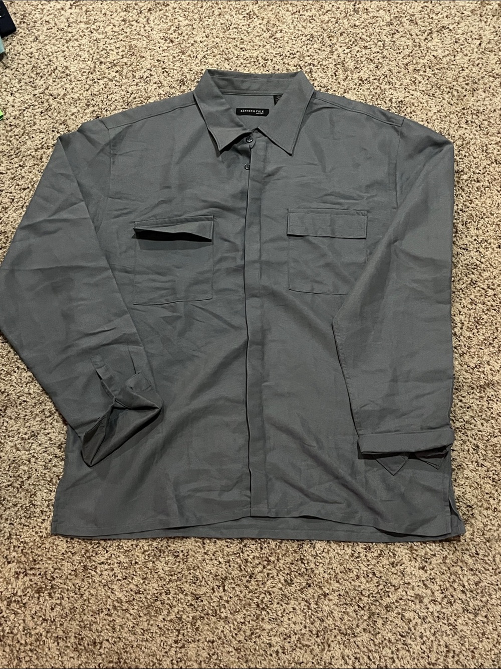 Kenneth Cole New York Men's Charcoal Button-Front Shirt with Flap Pockets